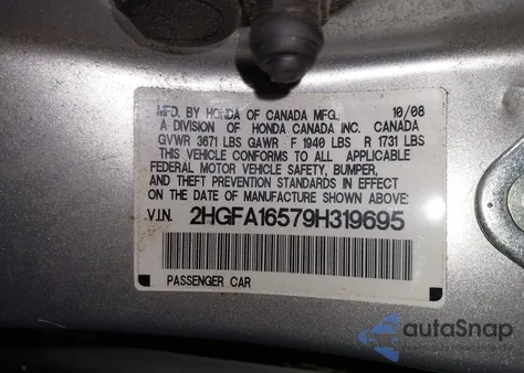 2009 Honda Civic Lx from USA, damaged, VIN 2HGFA16579H319695